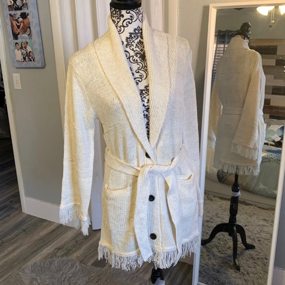 Cable knit open button cardigan